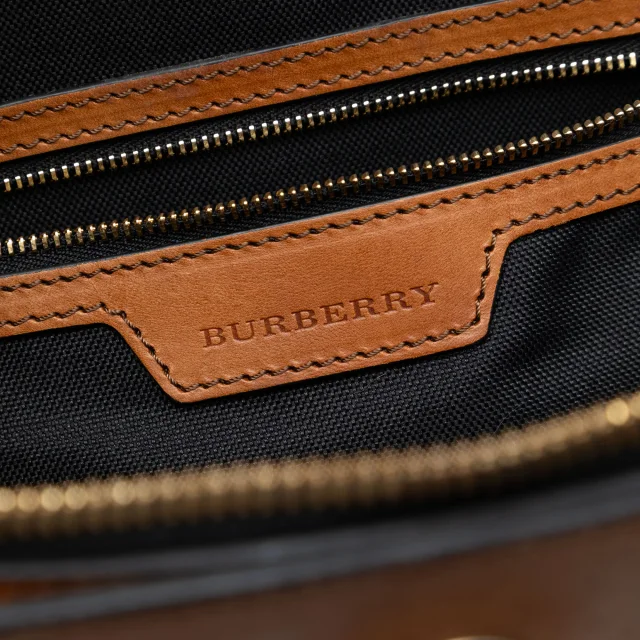 Beige Burberry Medium Haymarket Check Coated Canvas Orchard Bowling Bag Satchel in Beige Coated canvas from Designer Revival, photo 5 of 6