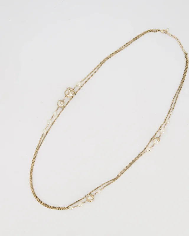 HOT* Chanel Champagne Gold Long Necklace with Pearls and CC Details in Gold from Sellier, photo 4 of 6