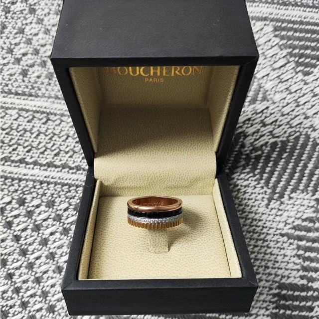 Boucheron Men's Tri-Tone Band Ring Rose Gold, Black & Silver in gold|black from Poshmark