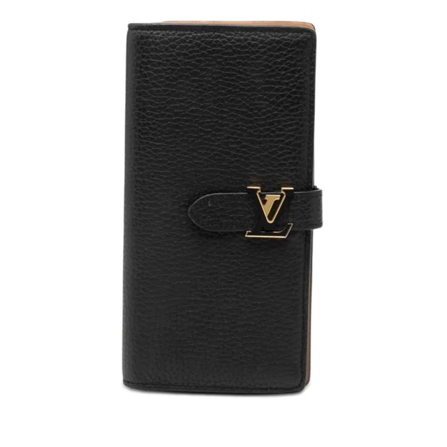 Black Louis Vuitton Taurillon Capucine Vertical Wallet Long Wallets in Black Leather from Designer Revival