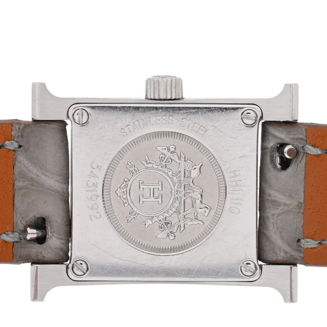 Hermès Stainless Steel Alligator Diamond Mother of Pearl 17.2mm Heure H Hour Quartz Watch Gris Perle in Grey Crocodile from FASHIONPHILE, photo 4 of 5