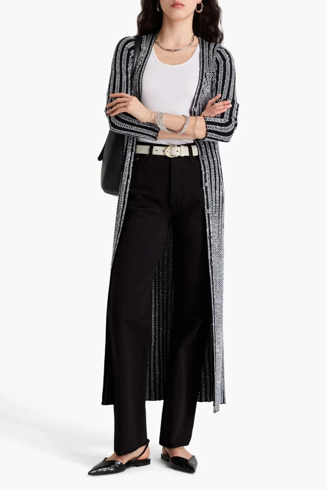 Missoni Sequin-Embellished Striped Crochet-Knit Cardigan in Black, photo 2 of 4 from THE OUTNET