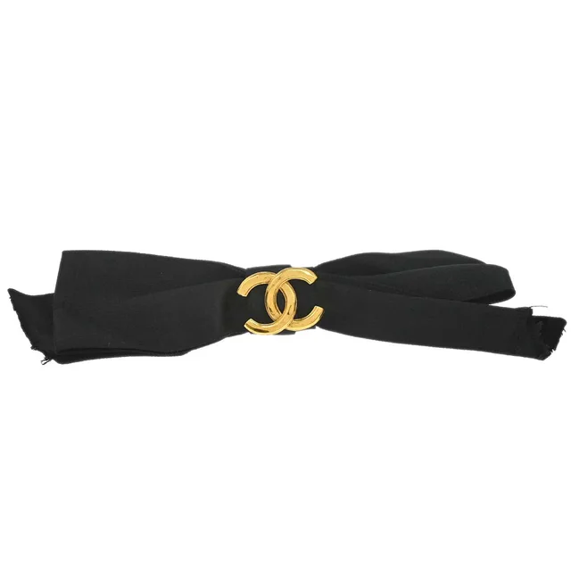 Chanel CC Bow Hair Barrette Black Satin Hair Accessories in Black Satin from AMORE Vintage Tokyo