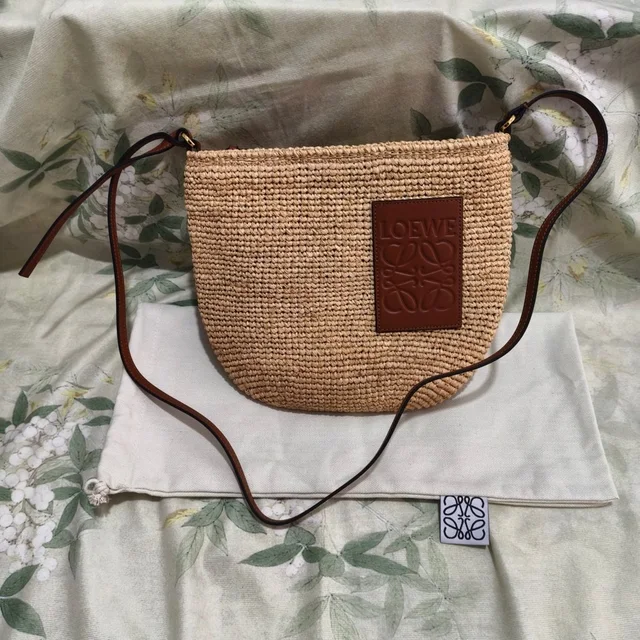 Loewe Natural Raffia Crossbody With Brown Leather Patch & Strap in brown|red Raffia from Poshmark