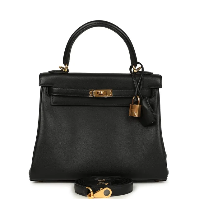 Hermès Kelly Retourne 25 Black Cheri Gold Hardware in Black Calfskin from Madison Avenue Couture