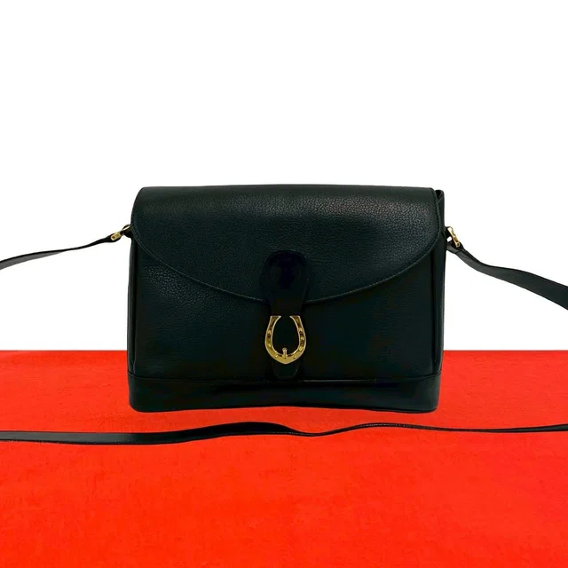 Gucci Vintage Horseshoe Leather Shoulder Bag Cross Black in Black Leather from The Reluxe