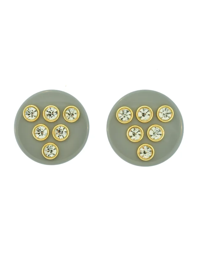 Valentino Garavani Vintage Grey Rhinestone Round Oversized Disc Earrings in Grey Resin from Amarcord Vintage Fashion