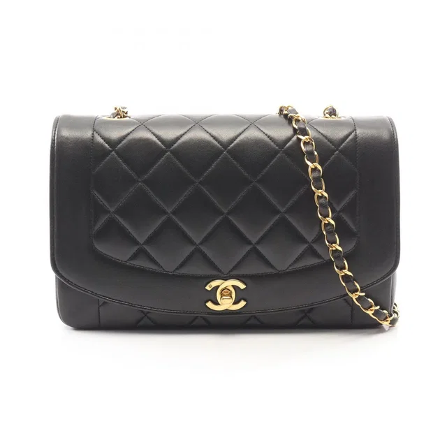 Chanel Shoulder Bag Quilted Diana Flap Black Lambskin Chain in Black Lambskin from The Reluxe