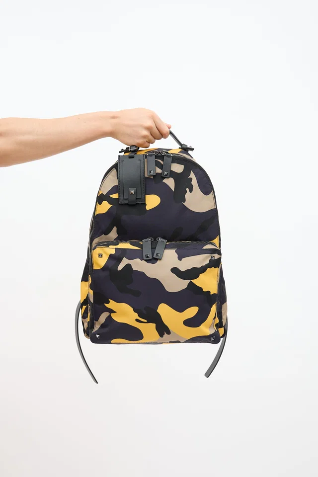 Valentino Garavani Camo Rockstud Backpack in Leather from VSP Consignment