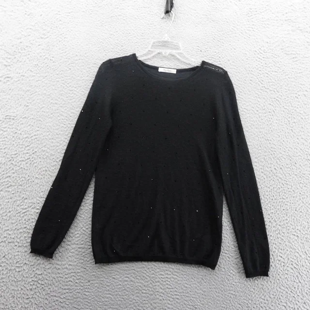 Max Mara Long Sleeve Beaded Sweater Medium Black Womens Lightweight Soft Knit in black from Poshmark