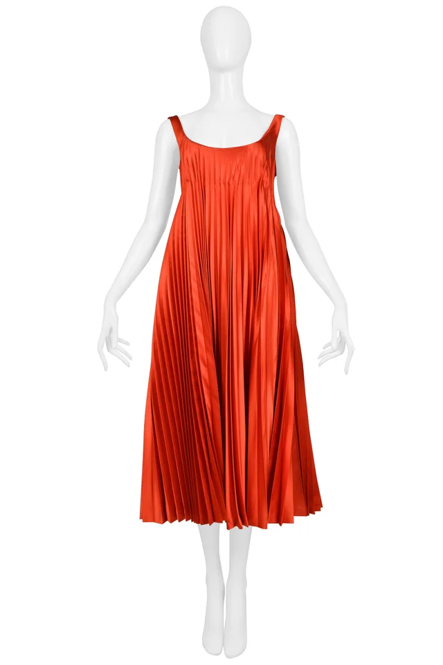 Alexander McQueen Red Satin Pleated Cocktail Dress 2003 in Red Satin from Resurrection Vintage