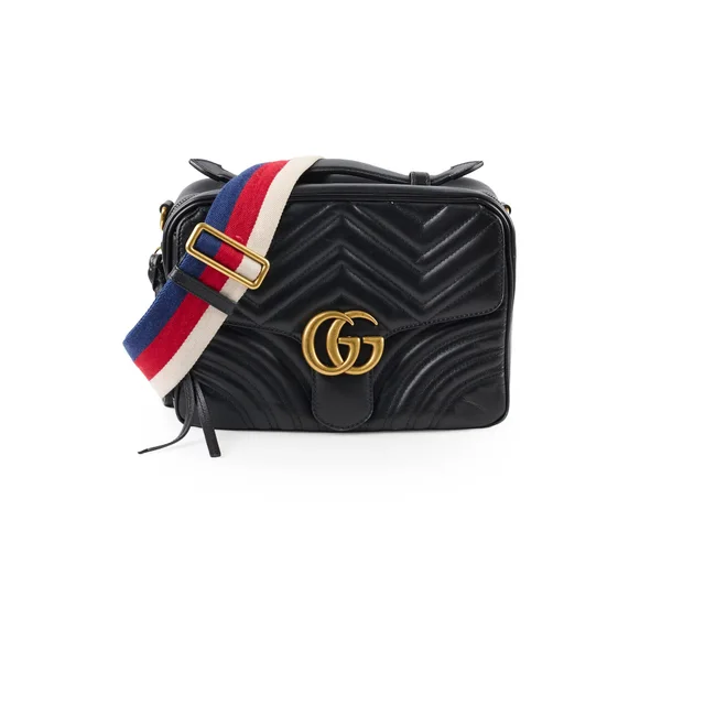 Gucci GG Marmont ZIP Around Top Handle Camera bag Calfskin Black in Black Calfskin from The Purse Affair