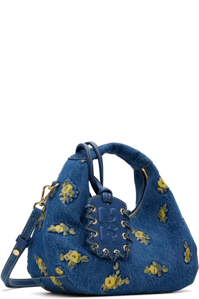 GANNI Blue Mini Denim Flowers Bag, photo 2 of 4 from SSENSE