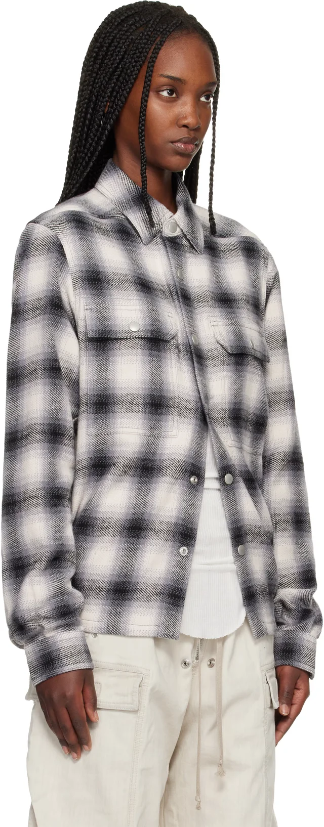 Rick Owens DRKSHDW Gray Temple Cropped Outershirt, photo 2 of 5 from SSENSE