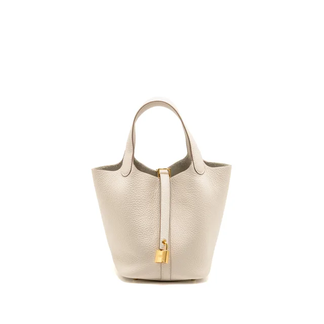 Hermès Picotin 18 Lock Bag Clemence craie GHW Stamp G in White Clemence leather from EMIER