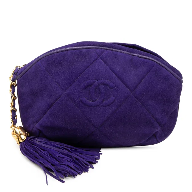 Blue Chanel CC Suede Tassel Clutch in Blue Suede from Designer Revival
