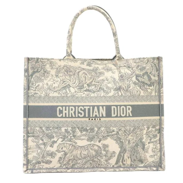 Dior Book Tote Bag Large Toile de Jouy Canvas Ecru Gray in Grey Canvas from The Reluxe