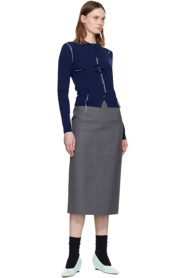 SHUSHU/TONG Navy Pin-Tuck & Threadwork Knit Sweater, photo 4 of 4 from SSENSE
