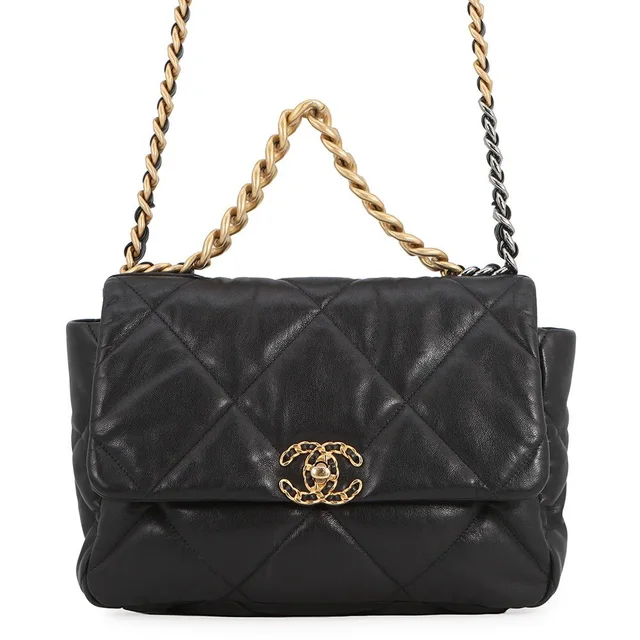Chanel Chain Shoulder Bag 19 Large Lambskin 2-Way Black in Black Lambskin from The Reluxe