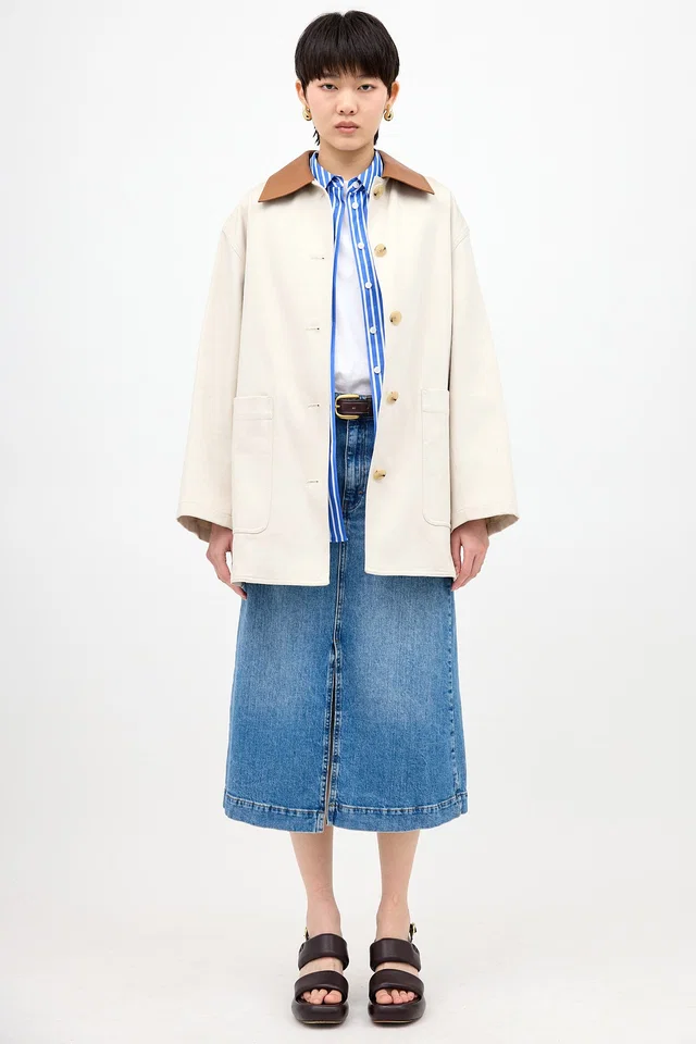 TOTEME Leather Collar Cotton Barn Jacket in Leather from VSP Consignment