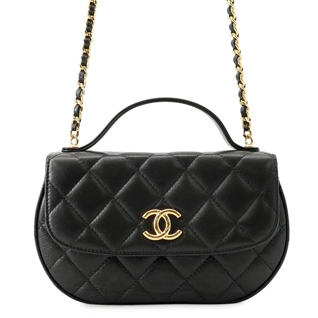 Chanel Matelasse Half Moon Phone Holder Chain Shoulder Bag BlackAP3367-B12912-94305 Shiny Aged Calf… in Calfskin from GALLERY RARE