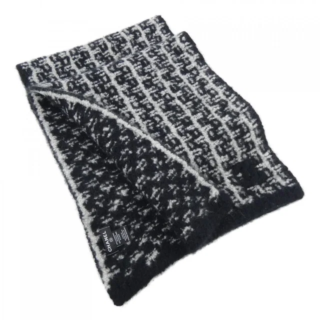 Chanel Scarf Silk Cashmere Black Gray in Black Silk from The Reluxe