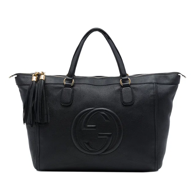 Black Gucci Large Calfskin Soho Working Tote in Black Calfskin from Designer Revival