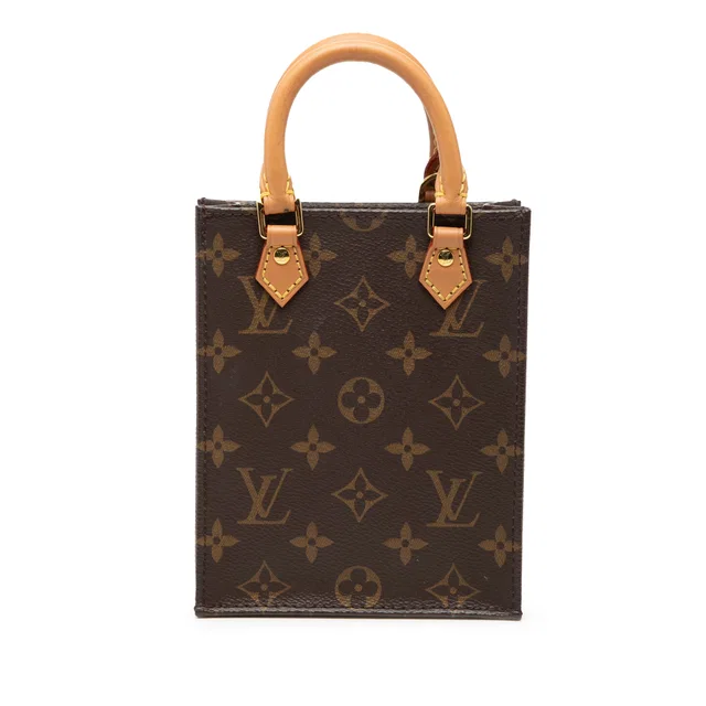 Brown Louis Vuitton Monogram Petit Sac Plat Satchel in Brown Coated canvas from Designer Revival