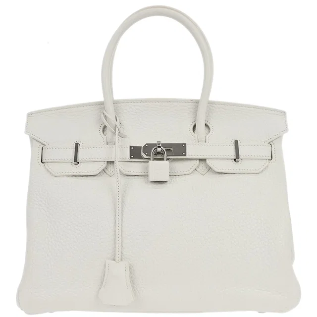 Hermès White Taurillon Clemence Birkin 30 Handbag in White Clemence leather from AMORE Vintage Tokyo