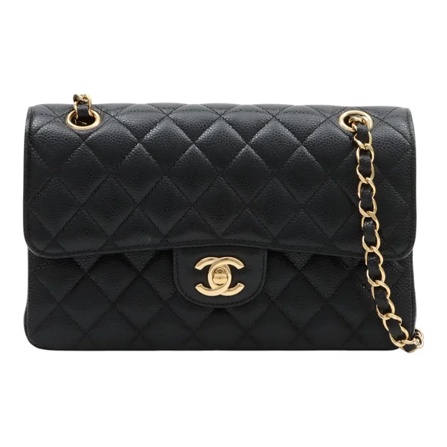 Chanel 2017 Vintage Classic Flap Chain Bag 23cm Black Caviar Skin in Black Caviar leather from VINTAGE QOO TOKYO