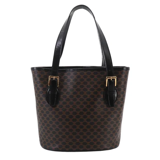 Celine Macadam Tote Bag Black Brown Leather Gold Vintage in Black Leather from The Reluxe