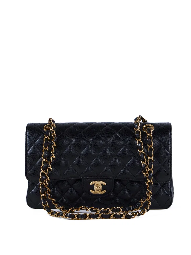 LONDON LOCATED* CHANEL MEDIUM CLASSIC FLAP BAG BLACK Caviar Leather with Gold-Tone Metal in Black Caviar leather from Luxury Promise