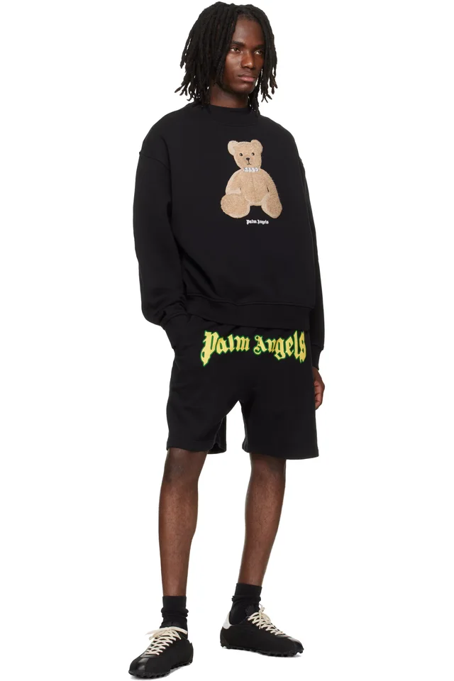 Palm Angels Black Outline Logo Sweat Shorts, photo 4 of 4 from SSENSE