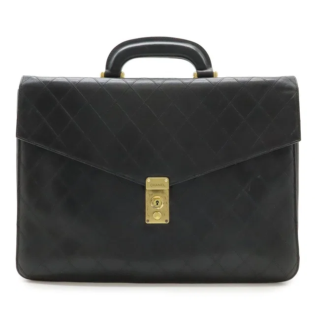 Chanel Bicolor CC Logo Business Briefcase Document Purse Handbag Leather Black in Black Leather from The Reluxe