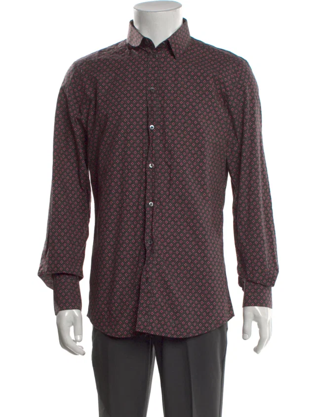 Dolce & Gabbana Patterned Long Sleeve Dress Shirt in black from The RealReal