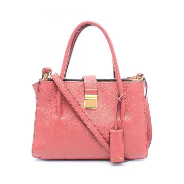 Miu Miu Handbag Madras 2-Way Pink Leather Tote in Pink Leather from The Reluxe