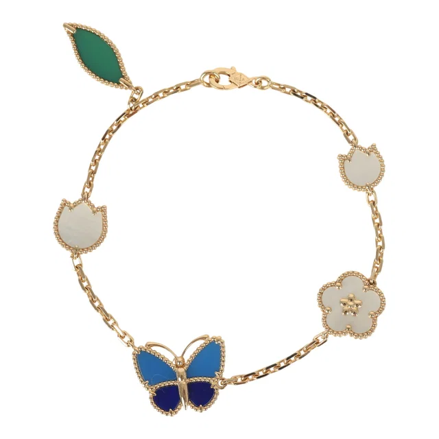 Van Cleef & Arpels Lucky Spring Butterfly 5 Motif Bracelet Lapis Lazuli in Multi 18k Yellow Gold from Madison Avenue Couture