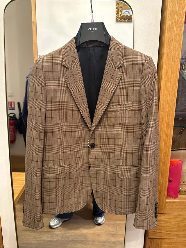 Celine Prince of Wales Brown jacket in Brown Wool from Luxury Promise