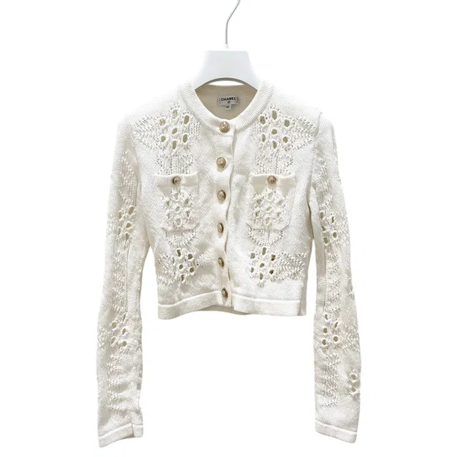 Chanel White Crochet Cardigan - size 34 in White from Luxury Promise