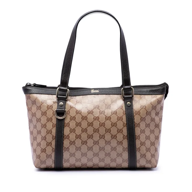 Beige Gucci GG Crystal Abbey D Ring Tote in Beige Coated canvas from Designer Revival