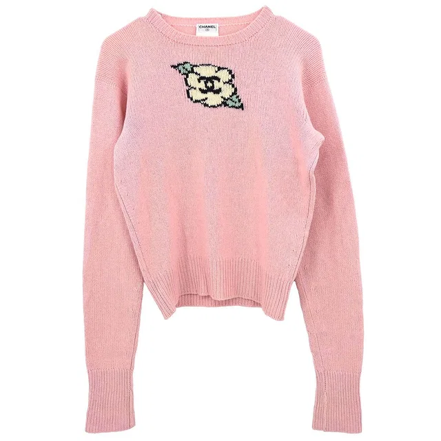 Chanel Sweater Knit Top Pink #42 in Pink Cashmere from AMORE Vintage Tokyo