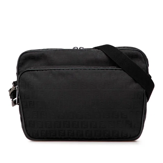 Black Fendi Zucchino Canvas Crossbody in Black Canvas from Designer Revival