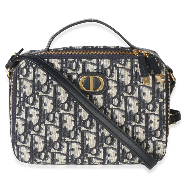 Dior Blue Oblique Canvas 30 Montaigne Top Handle Box Bag in Blue Canvas from myGemma