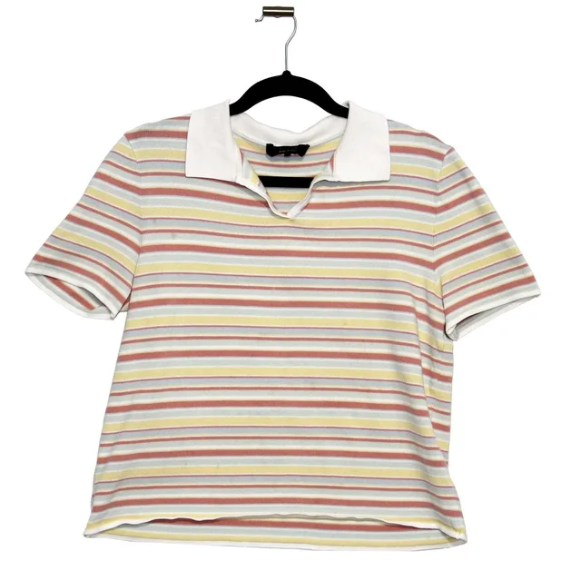 Max Mara Weekend Made In Italy Striped Pastel Knit Short Sleeve Crop Top Xl in pink from Poshmark