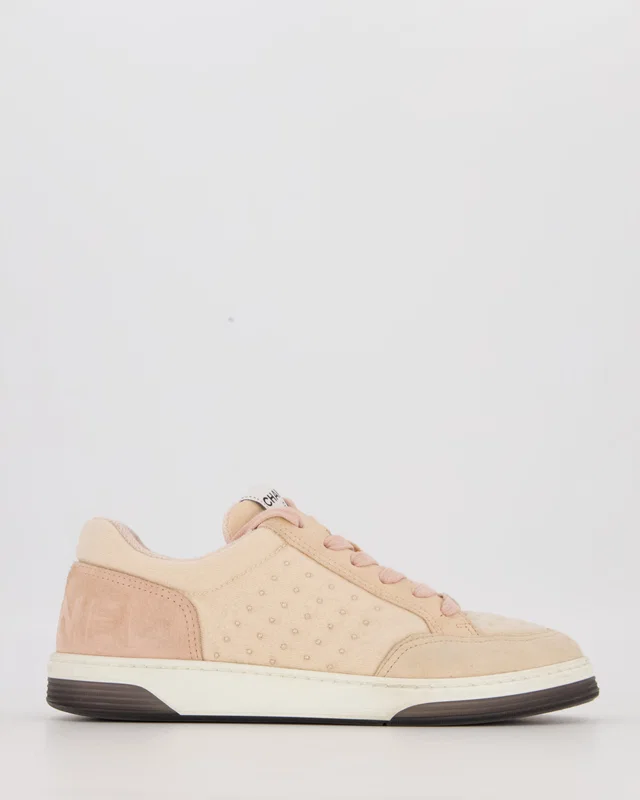 Chanel Pink Suede and Mesh Logo Trainers Size EU 37.5 in Pink Suede from Sellier