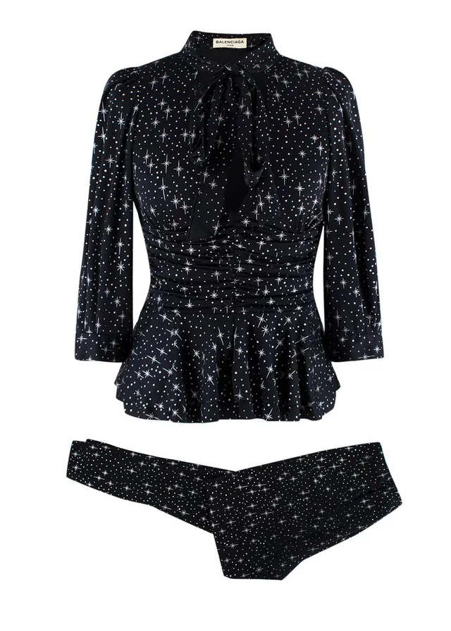 Balenciaga Runway Black Spandex Sparkle Print Top & Pants in Black from HEWI