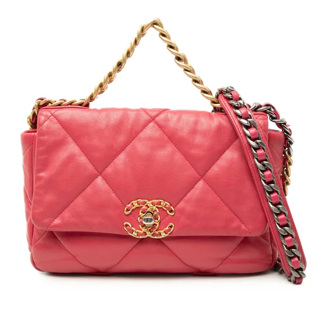 Pink Chanel Medium Lambskin 19 Flap Satchel in Pink Lambskin from Designer Revival