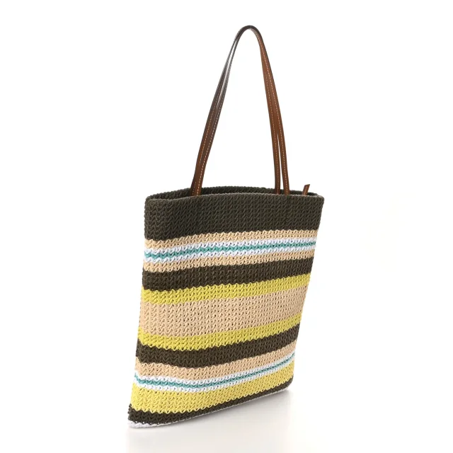 Miu Miu Crochet Stripe Vertical Tote Bag Tundra Limone Natural in Beige Raffia from FASHIONPHILE, photo 3 of 9