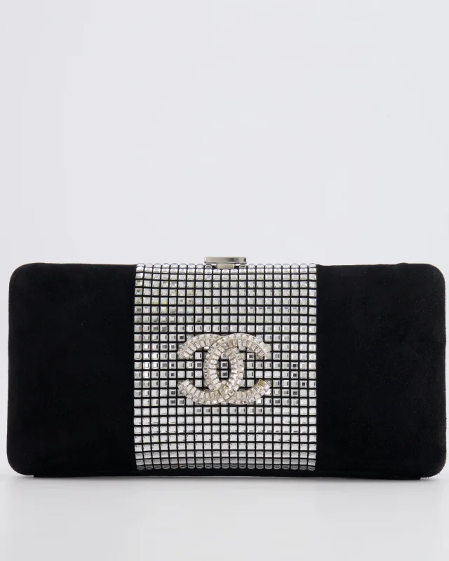 Chanel 2015 Paris-Dubai Black Suede Strass Crystal Clutch Bag with Crystal Embellished CC Logo in Black Suede from Sellier, photo 10 of 21
