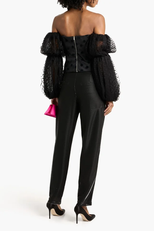 Stella McCartney Off-the-Shoulder Flocked Tulle Cropped Top in Black, photo 3 of 8 from THE OUTNET